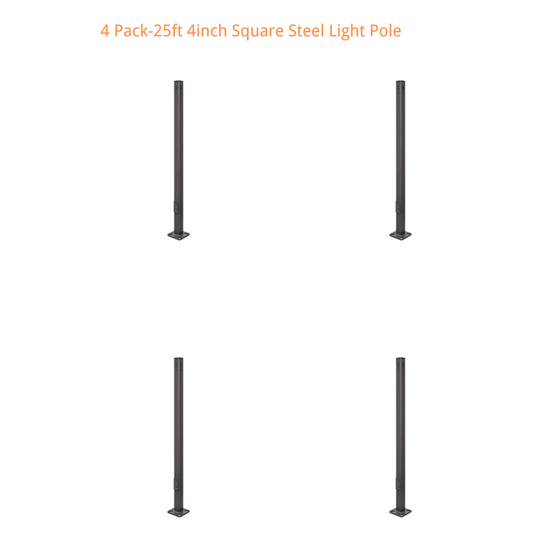 4 Pack -25ft Square Steel Light Poles-(8) 300W LED Parking Lot Lights Included-Parking Lot Light Post Includes Hardware Kit and Delivery included