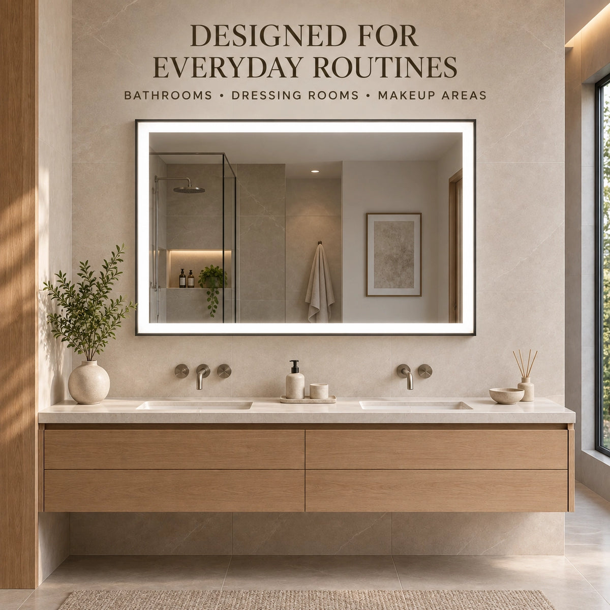 36" × 48" LED Vanity Mirror, Dimmable 3CCT with Defogger