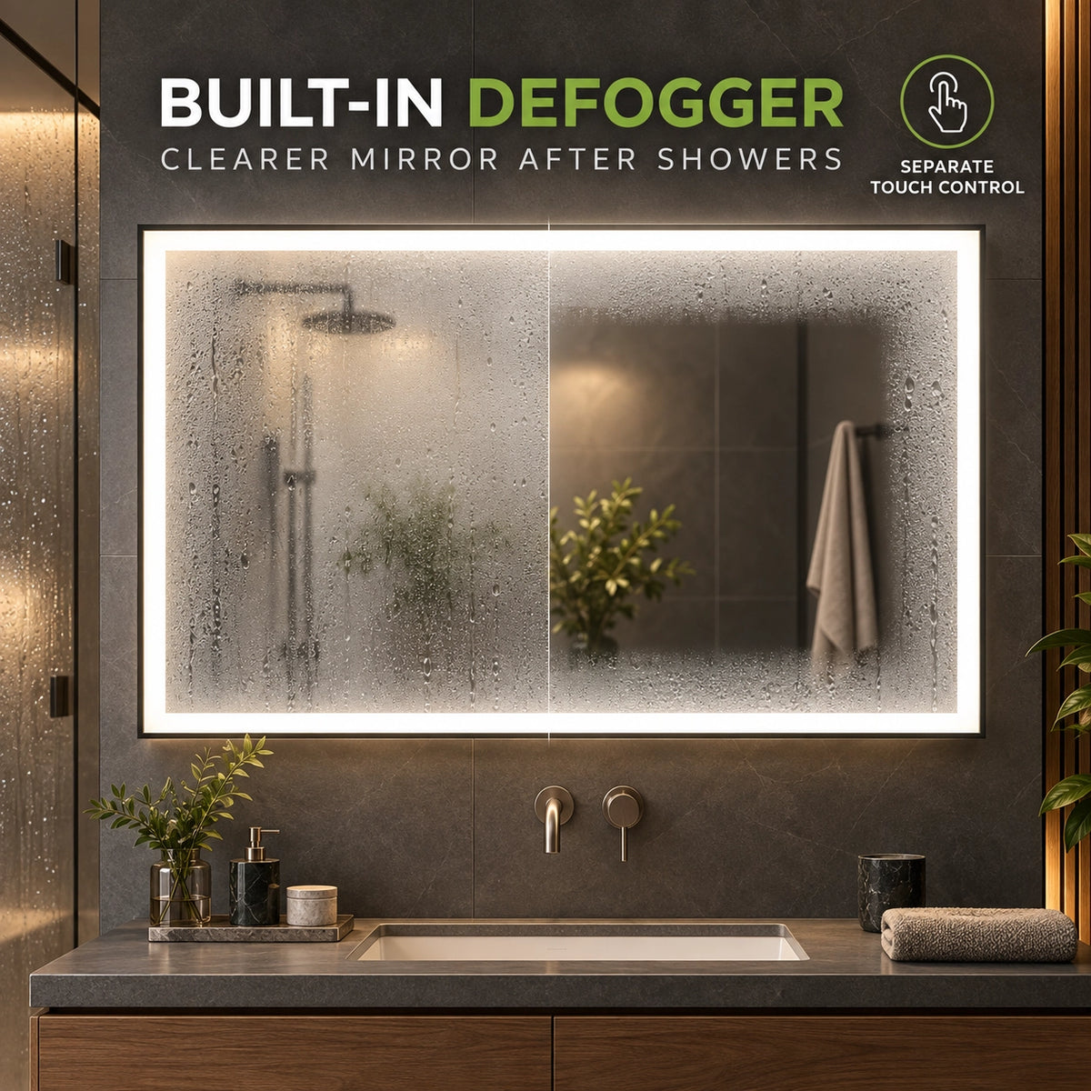 36" × 48" LED Vanity Mirror, Dimmable 3CCT with Defogger