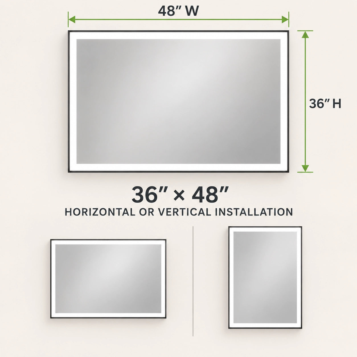 36" × 48" LED Vanity Mirror, Dimmable 3CCT with Defogger