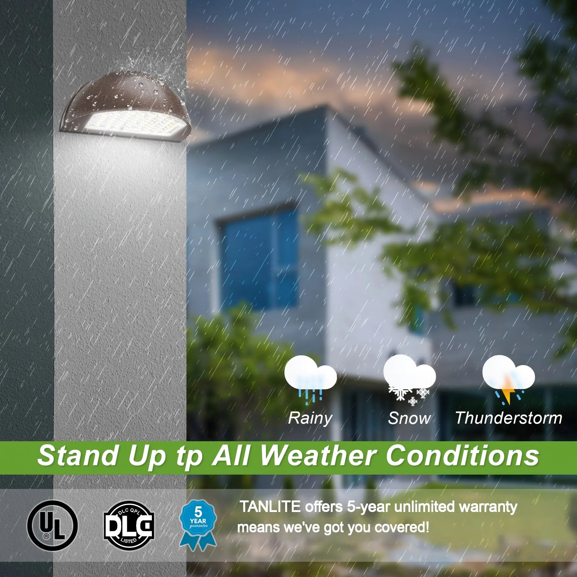 80W/64W/48W Wattage Selectable-LED Half Moon Wall Pack Light- CCT 3000K/4000K/5000K-AC 120~347V- 0~10V dimmable TANLITE