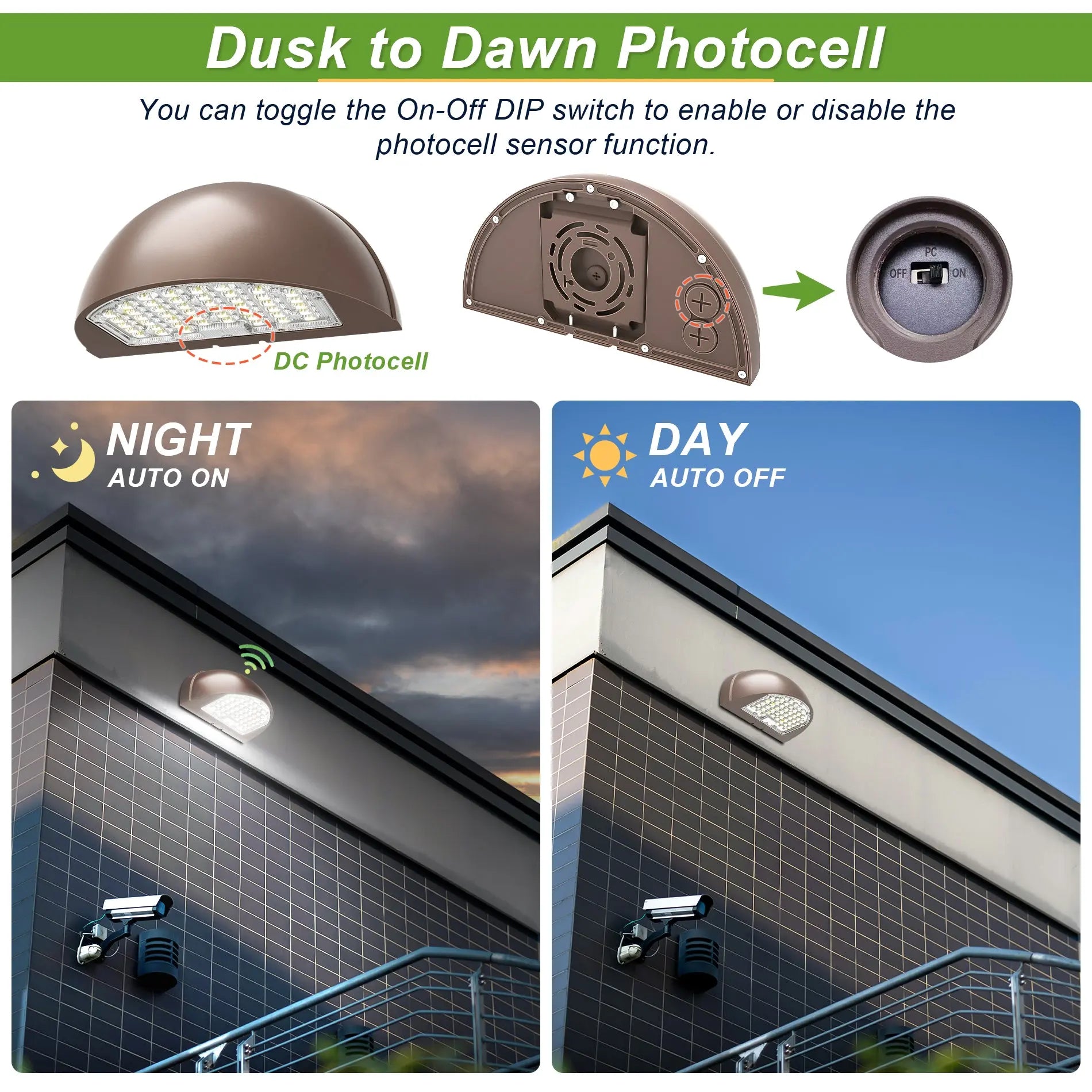 80W/64W/48W Wattage Selectable-LED Half Moon Wall Pack Light- CCT 3000K/4000K/5000K-AC 120~347V- 0~10V dimmable TANLITE