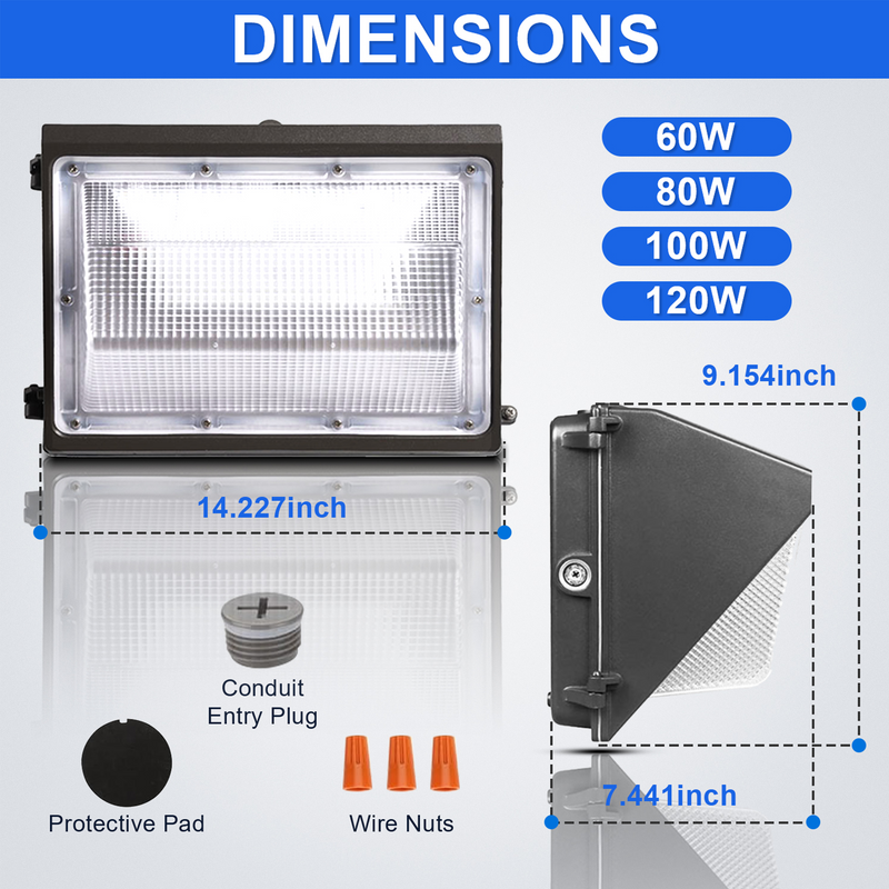 TANLITE 120W/100W/80W/60W 4 Watts Selectable LED Wall Pack Light- CCT 3000K/4000K/5000K-AC 120~277V- For Outdoor Building Lighting-ETL+DLC Listed