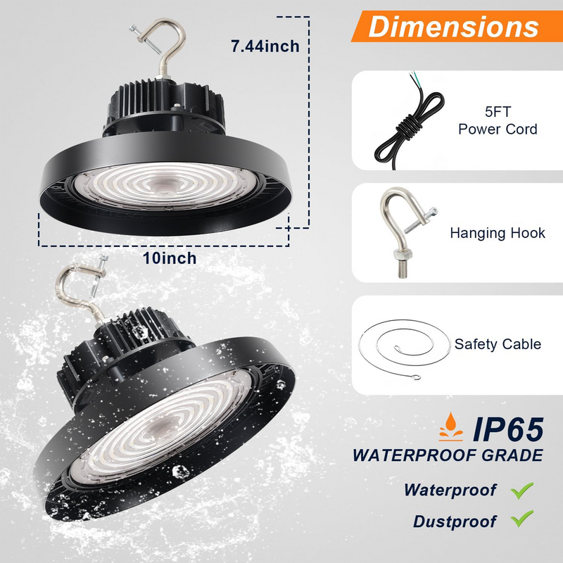 150W 120W 100W Adjustable-480V UFO LED High Bay Light-AC 277-480V-5000K Daylight-LED Shop Lights (500W MH/HPS Equiv.)- 0-10V Dimmable Commercial Bay Lighting for Warehouse Factory