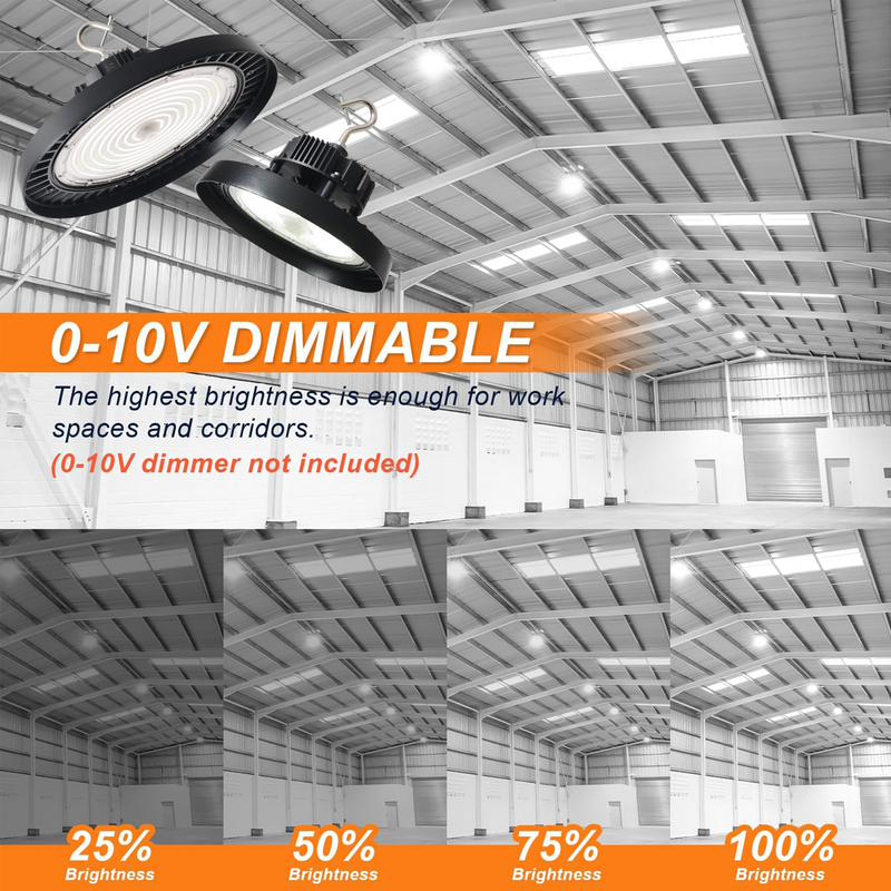 150W 120W 100W Adjustable-480V UFO LED High Bay Light-AC 277-480V-5000K Daylight-LED Shop Lights (500W MH/HPS Equiv.)- 0-10V Dimmable Commercial Bay Lighting for Warehouse Factory