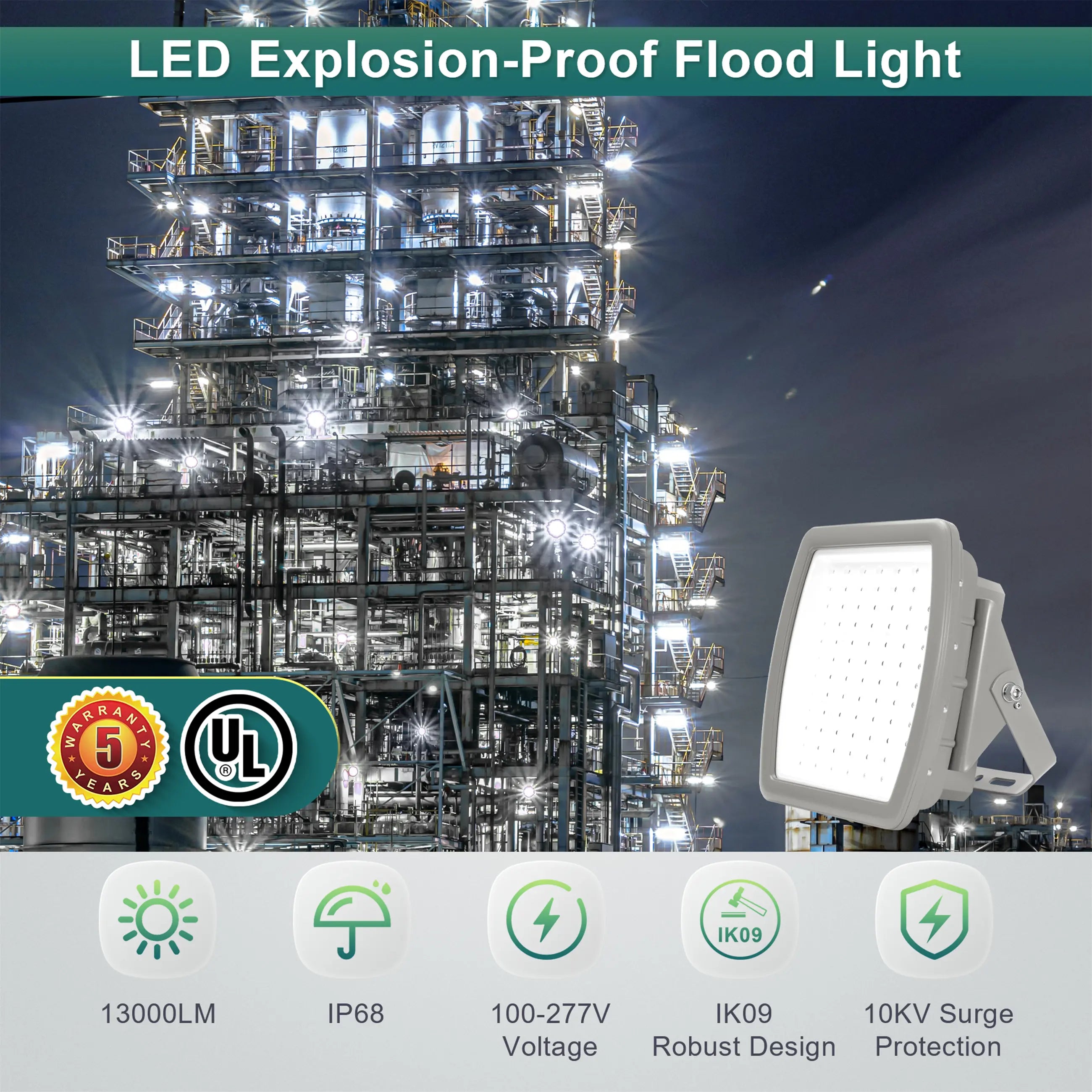 100W Led Explosion Proof Light for Class 1 Division 2-Hazardous Location Lighting-13000 Lumens-250W MH Equivalent-5000K TANLITE