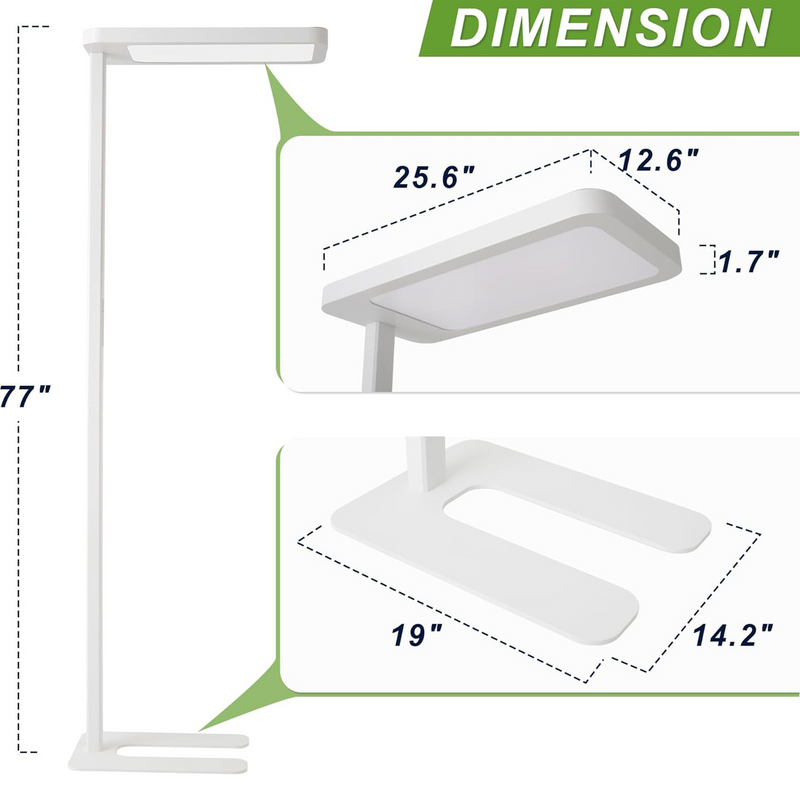 77'' Tall LED Floor Lamp-100W Dimmable Eye-Care Standing Lamp-4000K Natural Daylight for Reading, Office, Kids' Bedroom, Living Room