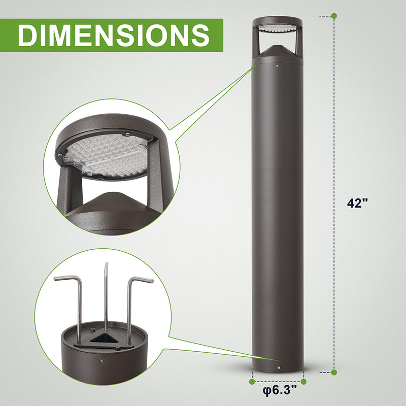 TANLITE 24W LED Bollard Light 42 inch High -3 CCT Selectable 3000K/4000K/5000K