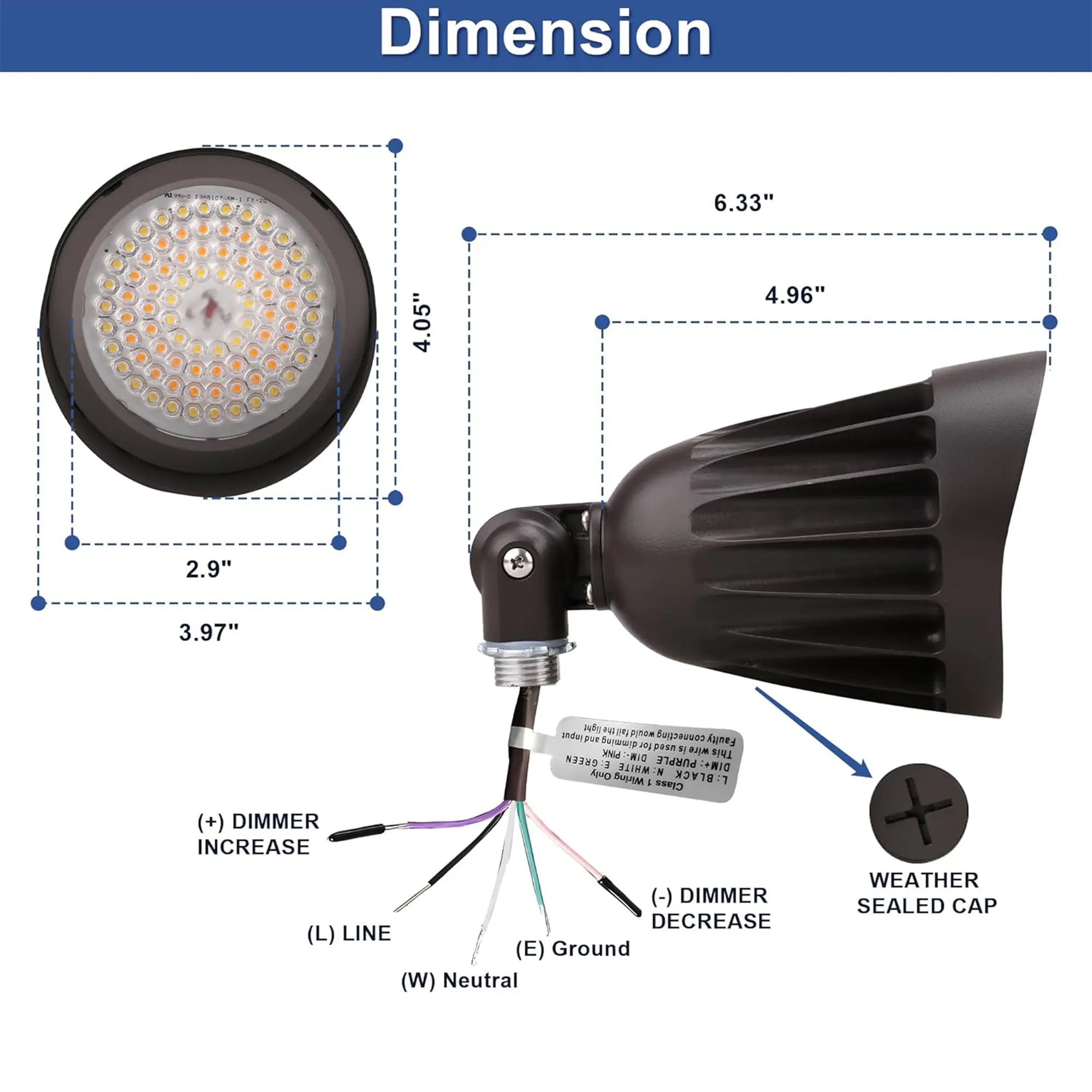 TANLITE 25W LED Bullet Flood Light-Outdoor Landscape Lighting-CCT 3000K/4000K/5000K Selectable-Knukle Mount-DLC 5.1 Listed