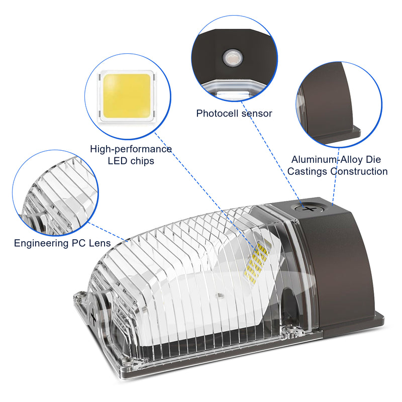 TANLITE 26W LED Mini Wall Pack-2,860-Lumens-70W Metal Halide Equivalent-5000K-With Photocell