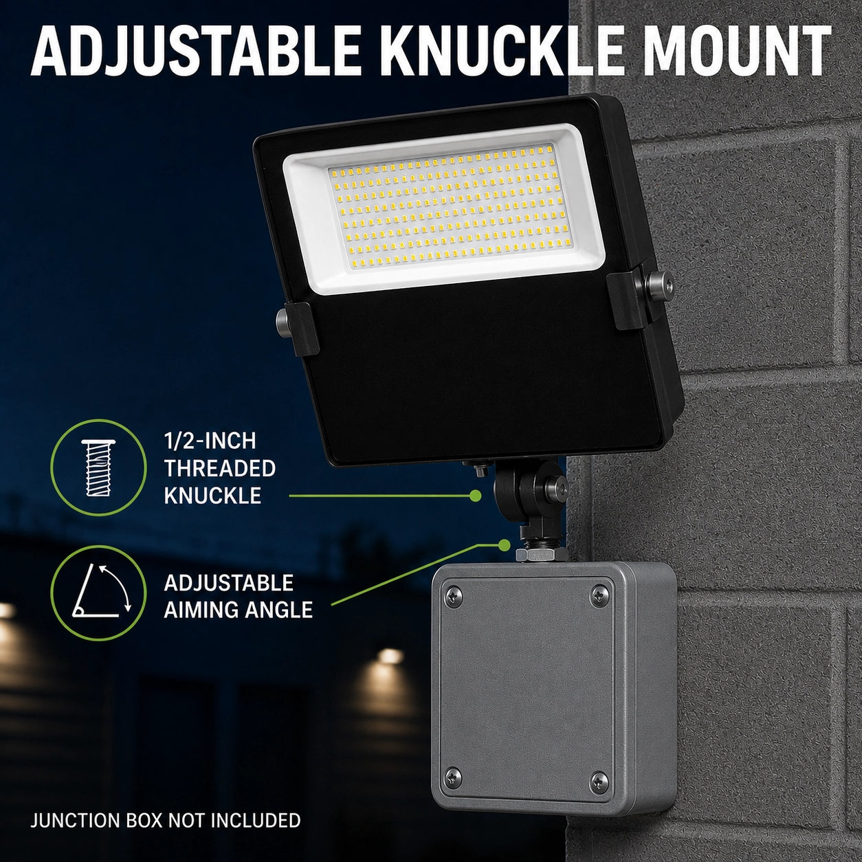 80W/60W/40W Selectable LED Flood Light, 3CCT, Photocell, Knuckle Mount