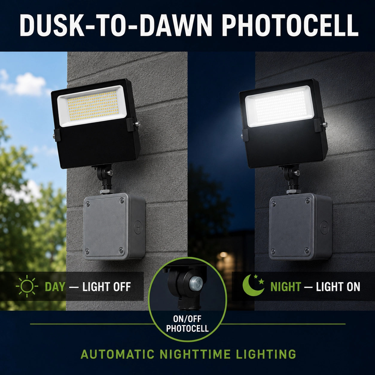 80W/60W/40W Selectable LED Flood Light, 3CCT, Photocell, Knuckle Mount