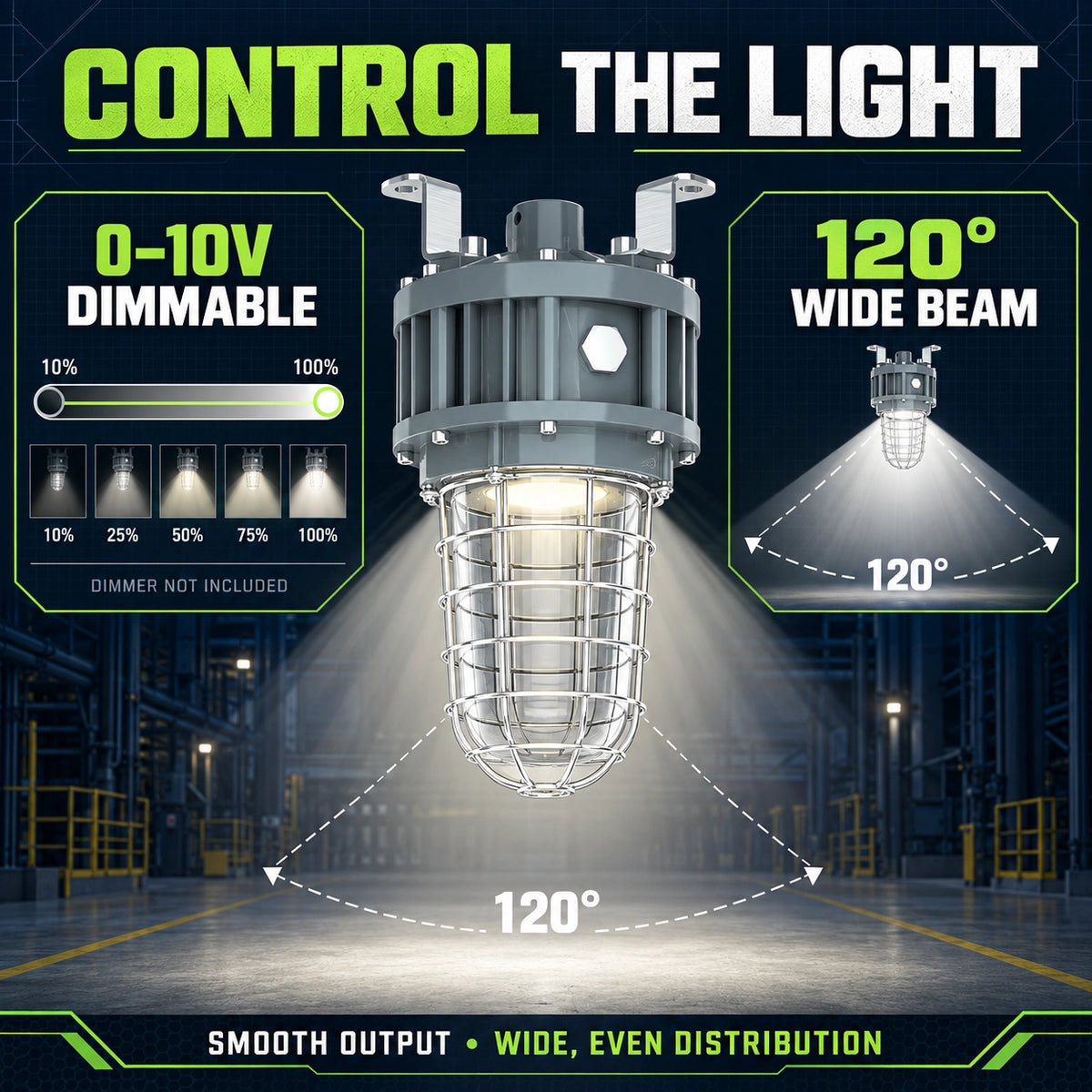 40W Explosion Proof LED Jelly Jar Light, Class I Division 1 & 2, 4,400 Lumens, 5000K, 100–277V