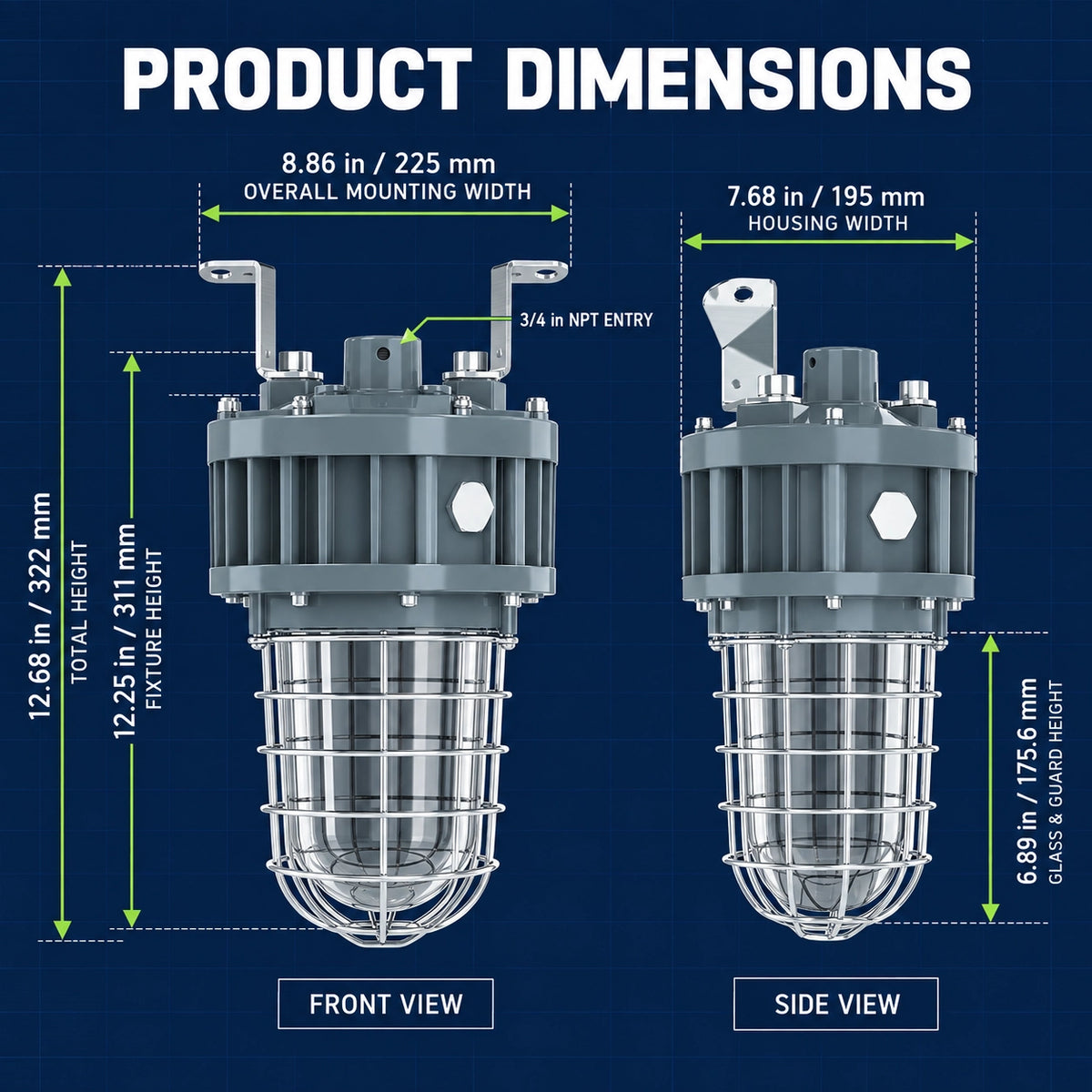 40W Explosion Proof LED Jelly Jar Light, Class I Division 1 & 2, 4,400 Lumens, 5000K, 100–277V