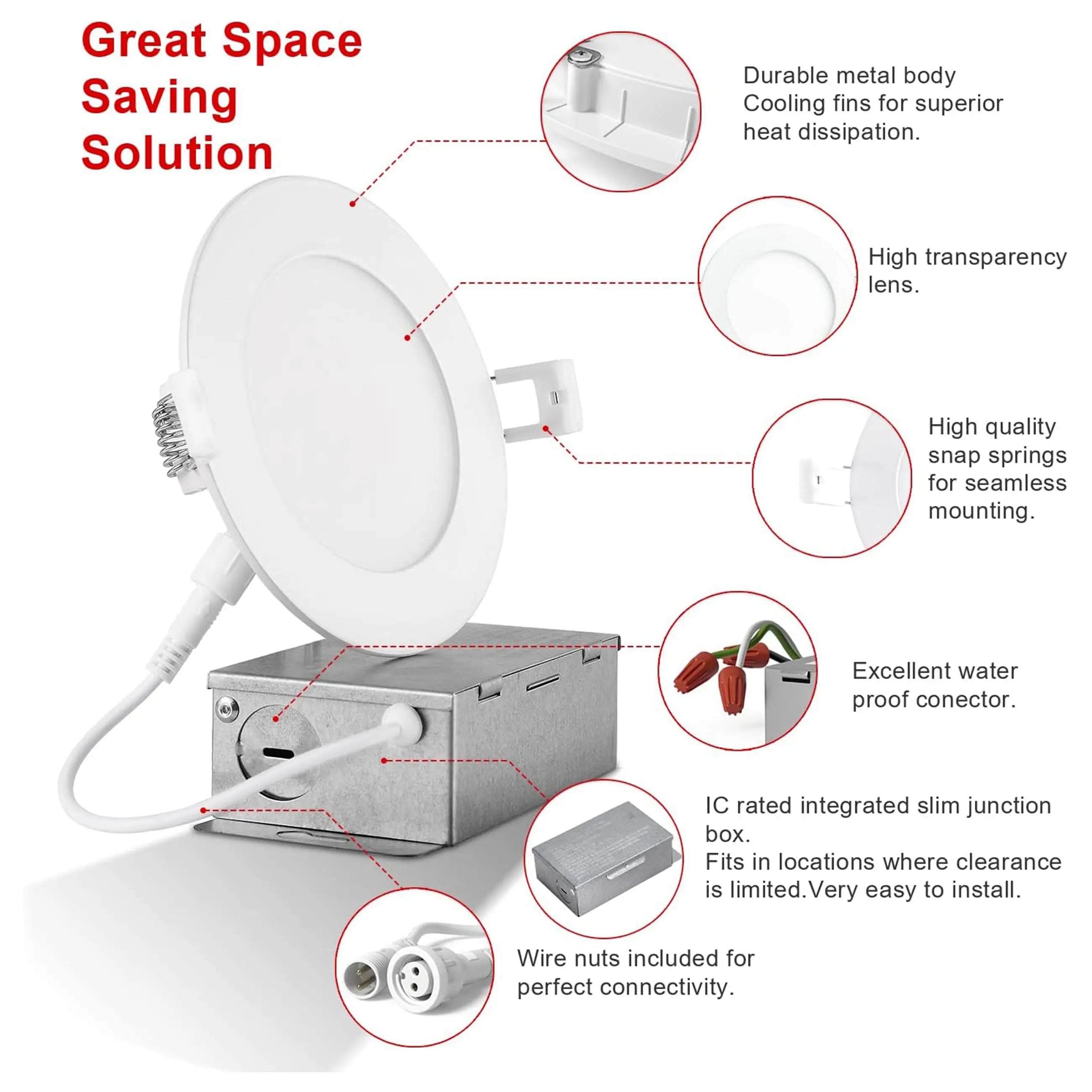 TANLITE Lighting 40 Pack-4 inch Ultra-Thin LED Recessed Downlight-Canless-Selectable CCT-Dimmable-2700K/3000K/3500K/4000K/5000K