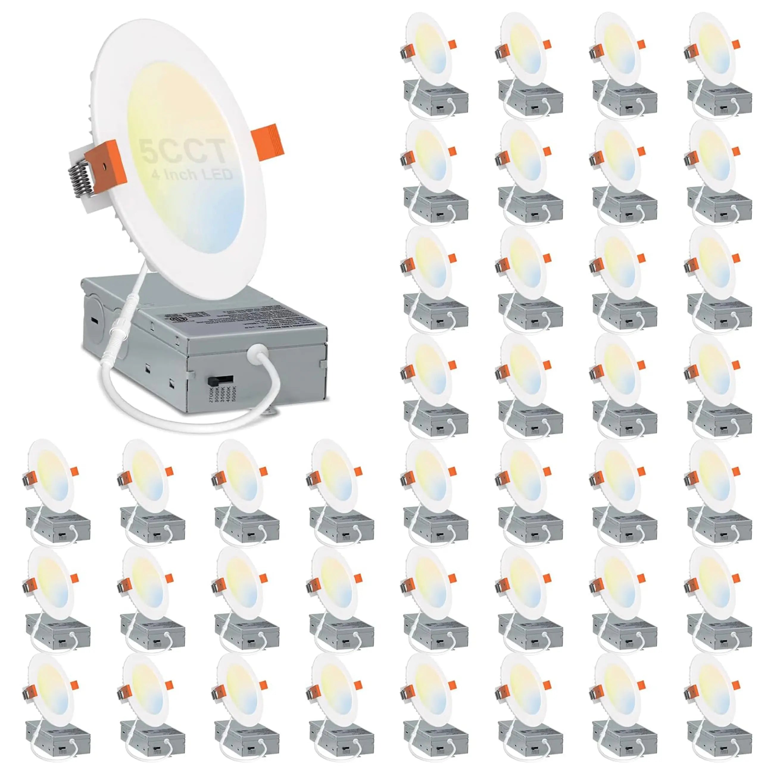 TANLITE 40 Pack-4 inch Ultra-Thin LED Recessed Downlight-Canless-Selectable CCT-Dimmable-2700K/3000K/3500K/4000K/5000K