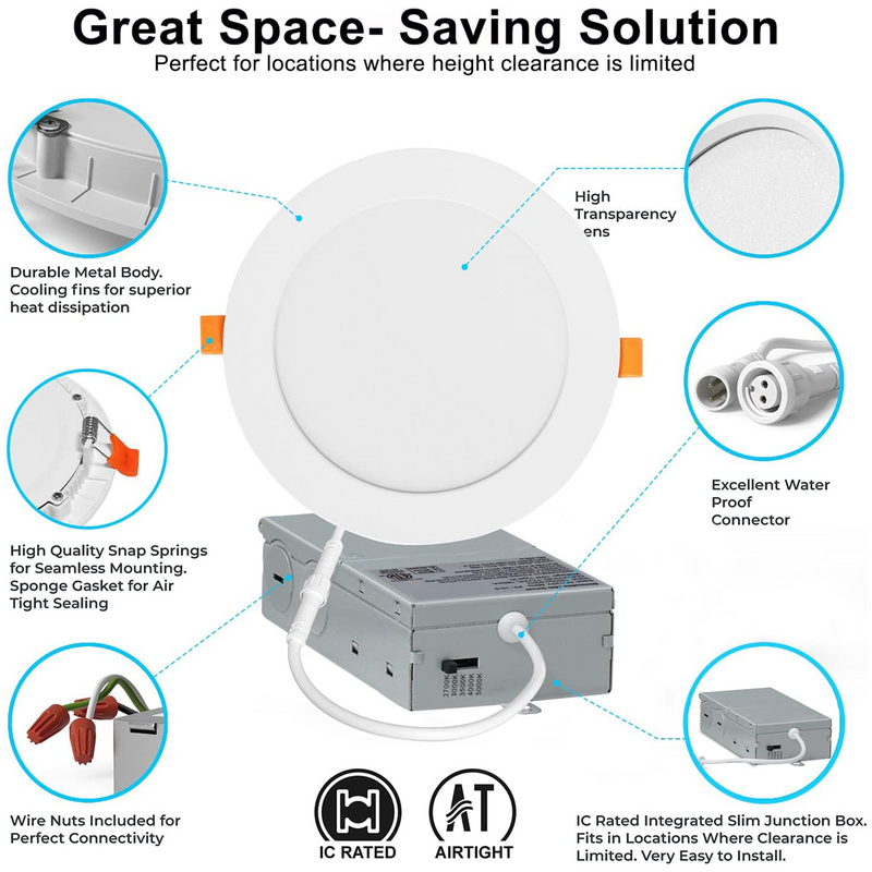 TANLITE 4 inch Ultra-Thin LED Recessed Downlight-Canless-Selectable CCT-Dimmable-2700K/3000K/3500K/4000K/5000K