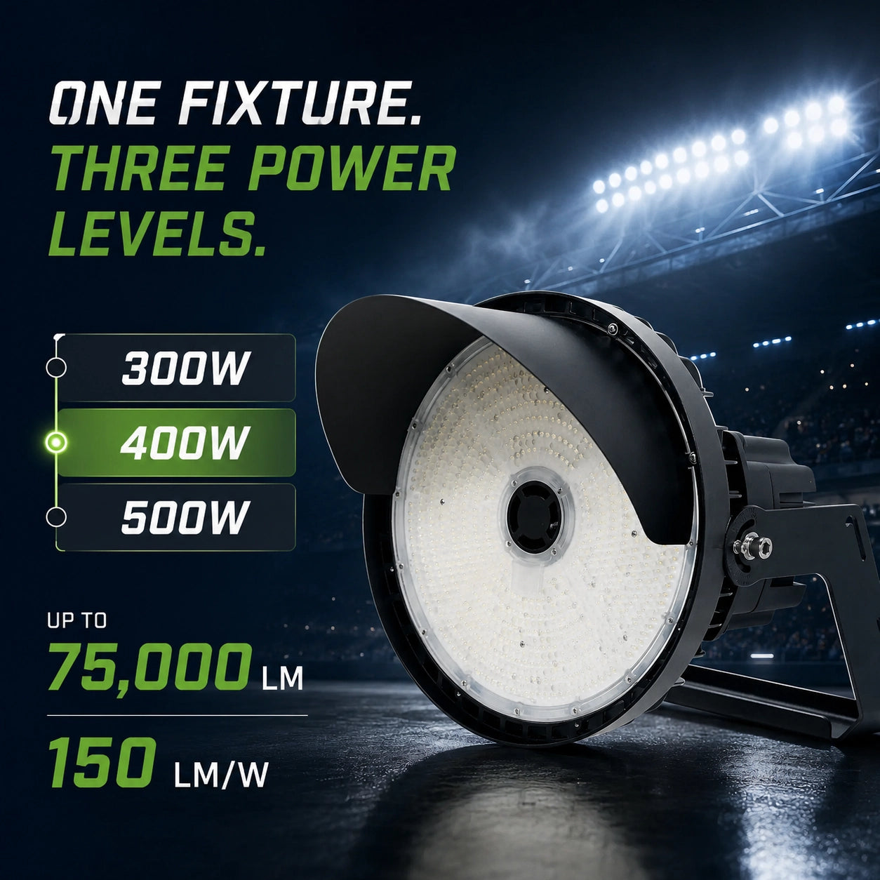 LED Sport Light - 300W/400W/500W Selectable - Opti-Select - 120–277V - Up to 75,000 lumens