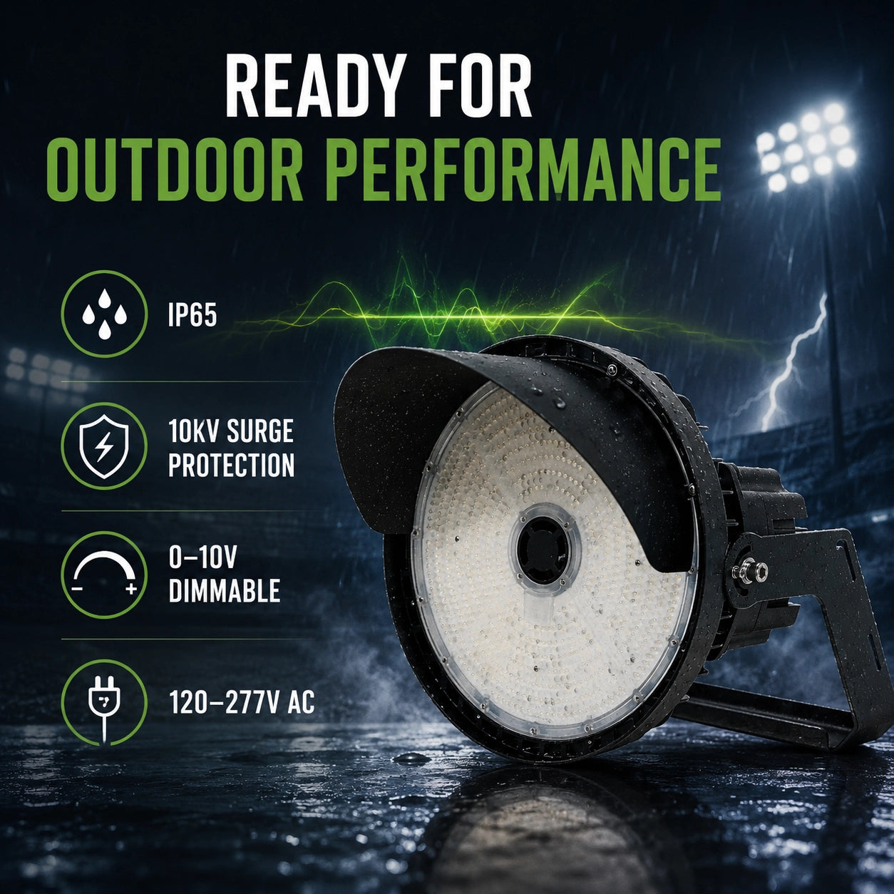 LED Sport Light - 300W/400W/500W Selectable - Opti-Select - 120–277V - Up to 75,000 lumens