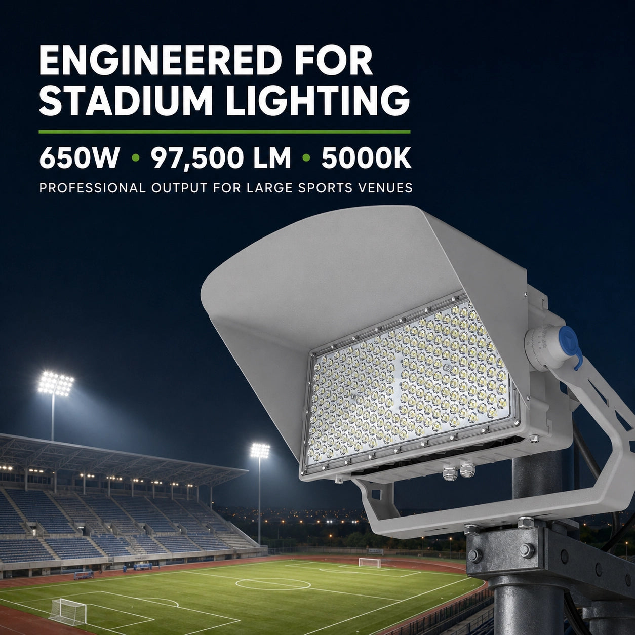 650W LED Stadium Light-Sport Light-CCT 5000K-97500 Lumens-UL DLC 5.1 Certified-5 Years Warranty