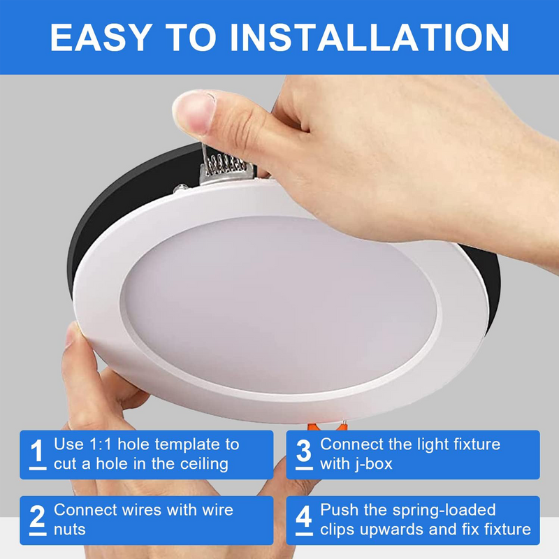 30 Pack-6 inch 12W Ultra-Thin LED Recessed Downlight-Canless-Selectable CCT-Dimmable-2700K/3000K/3500K/4000K/5000K