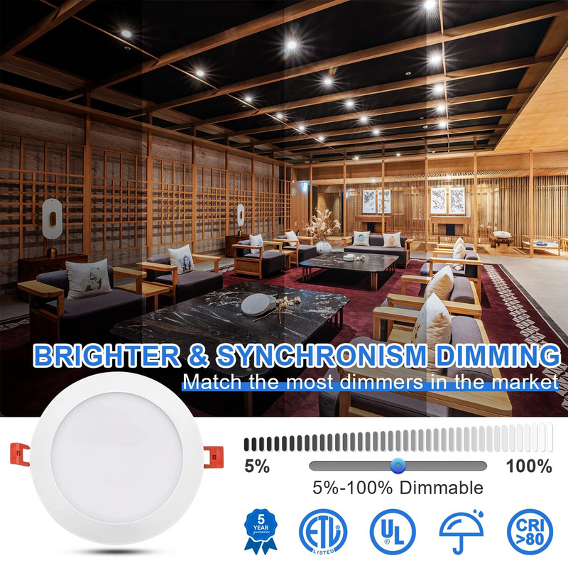 30 Pack-6 inch 12W Ultra-Thin LED Recessed Downlight-Canless-Selectable CCT-Dimmable-2700K/3000K/3500K/4000K/5000K