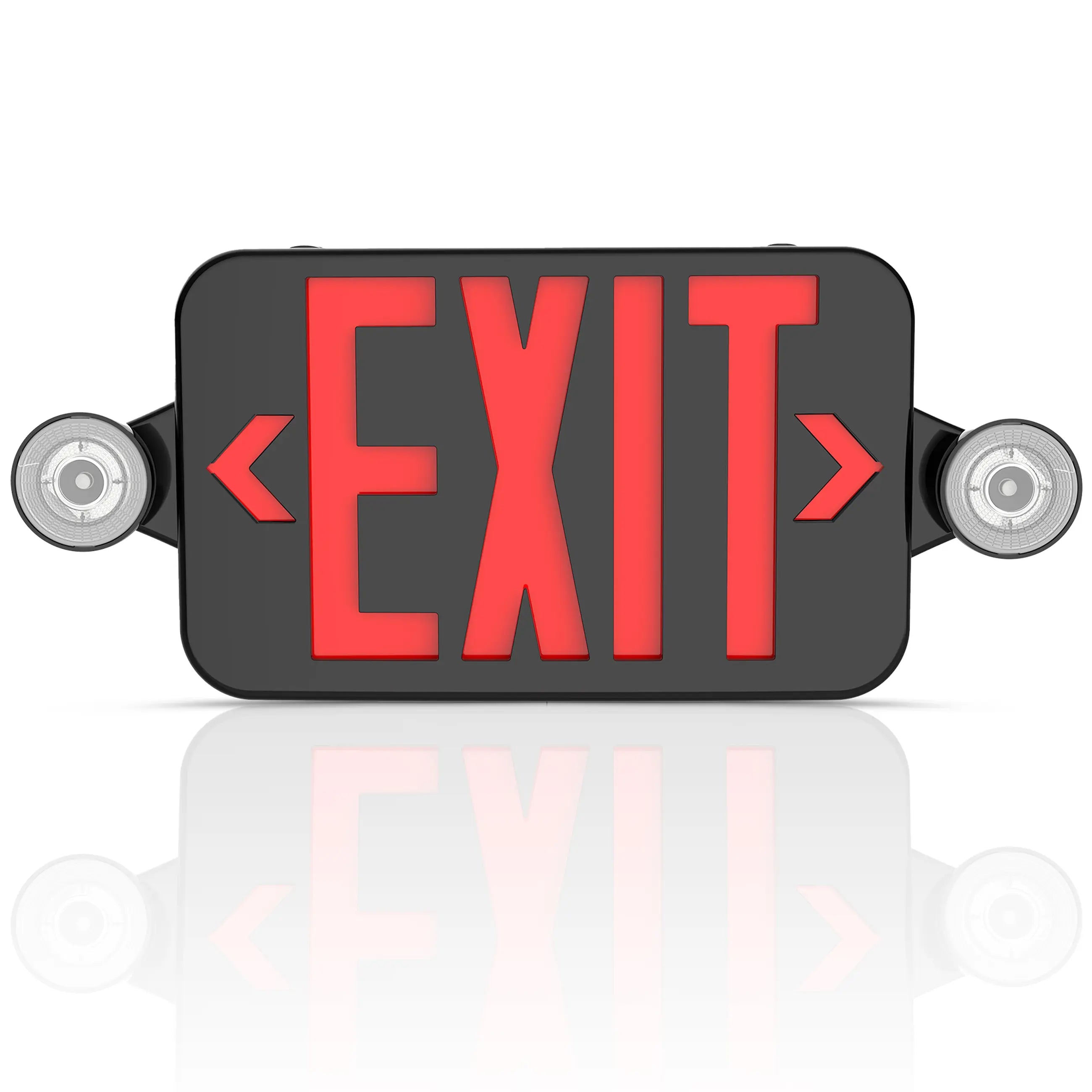 Black Combo Red Letter LED Emergency Exit Sign-Battery Backup-Adjustable Light Heads-Single or Double Face TANLITE