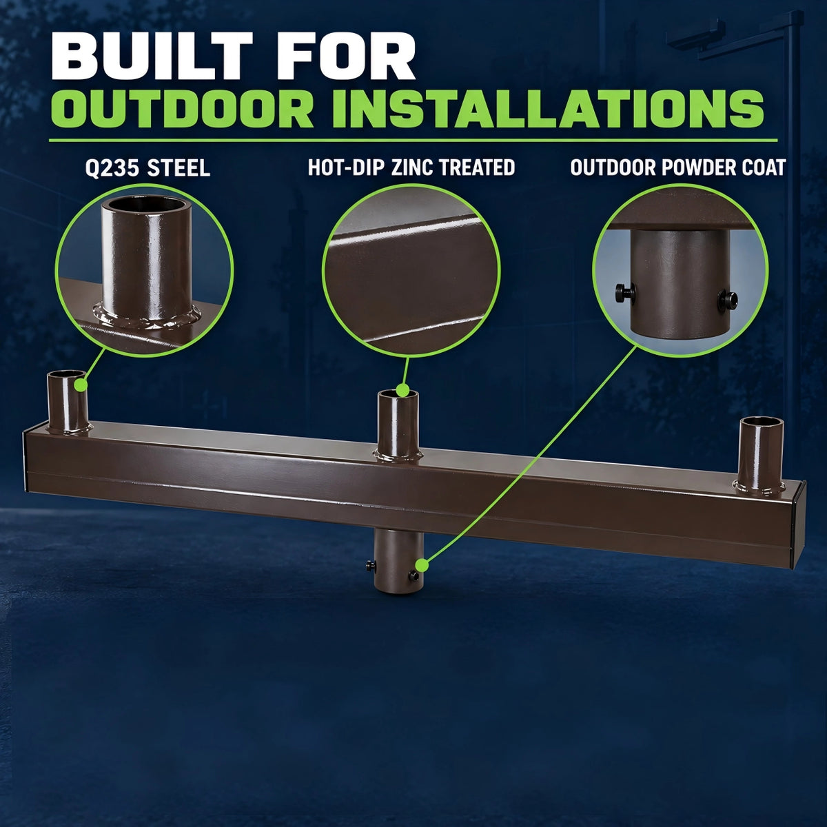 3-Light Low Profile Bullhorn Bracket, Inline Vertical Tenons