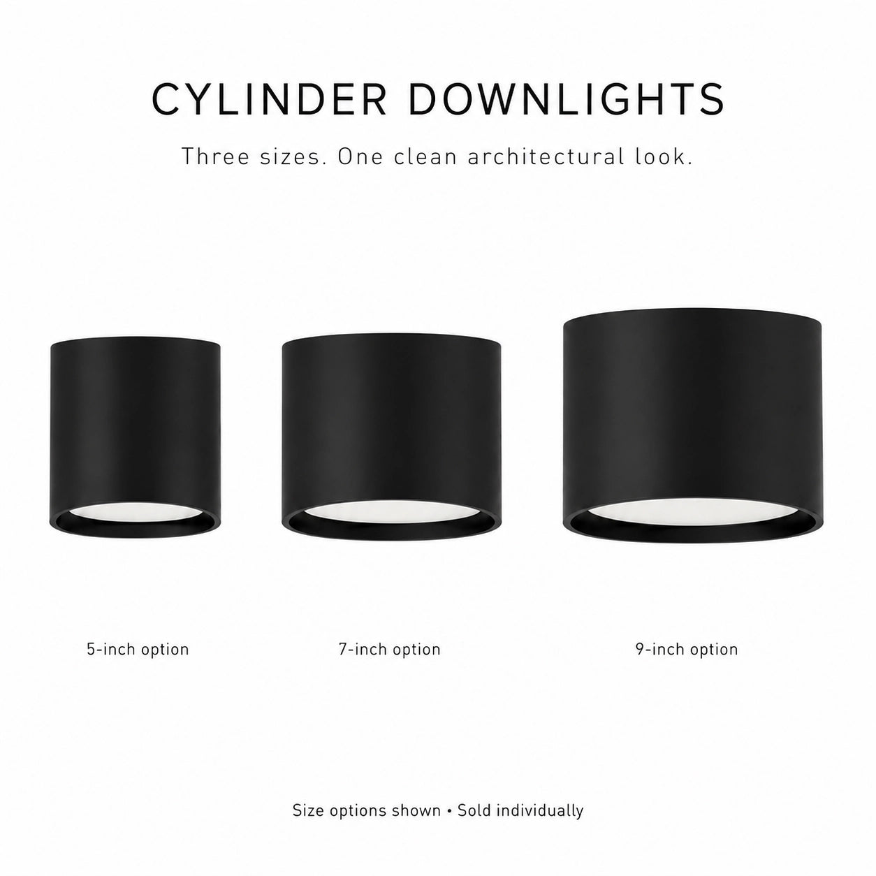 5″/7″/9″ LED Cylinder Ceiling Downlight – Black, 5CCT, Triac Dimmable