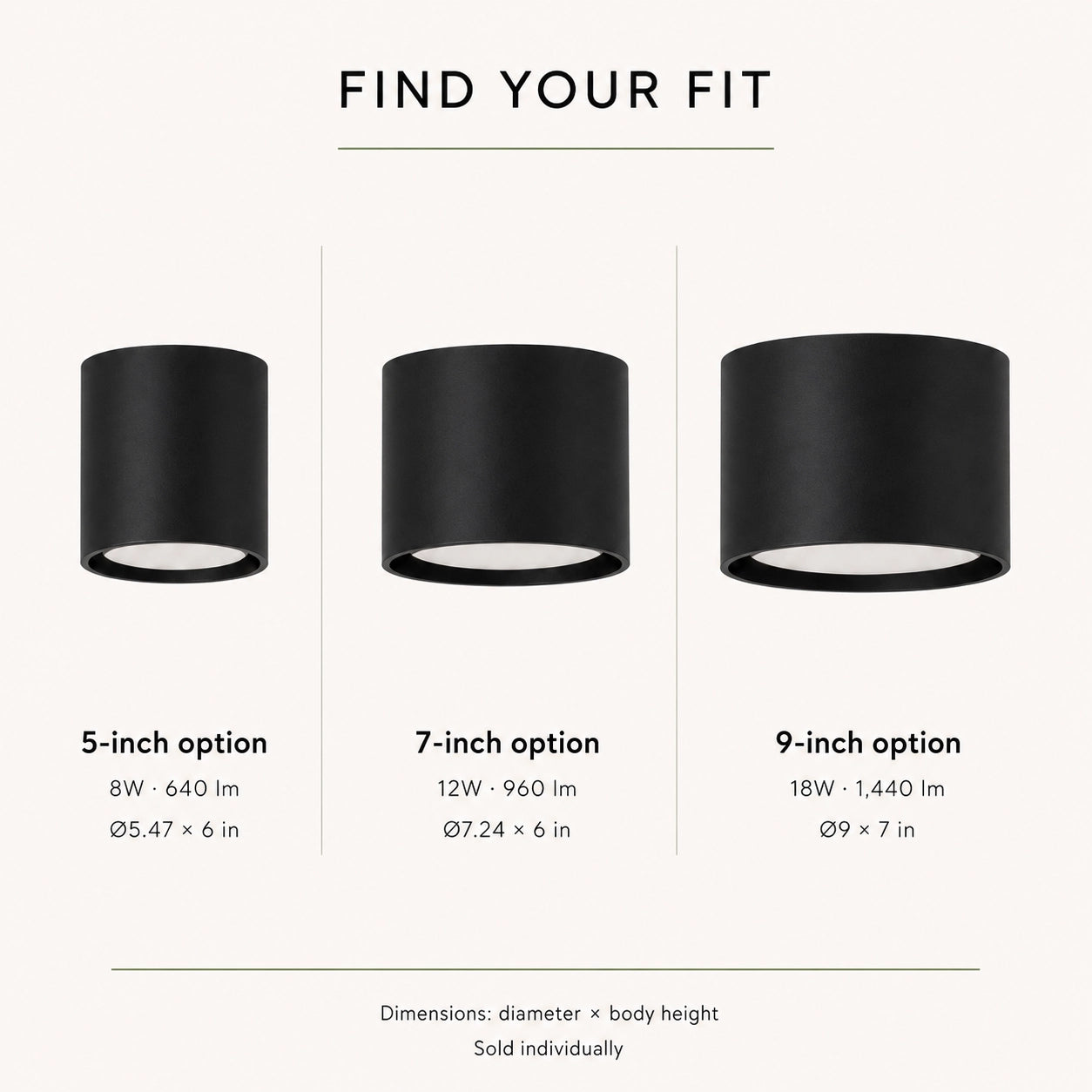 5″/7″/9″ LED Cylinder Ceiling Downlight – Black, 5CCT, Triac Dimmable