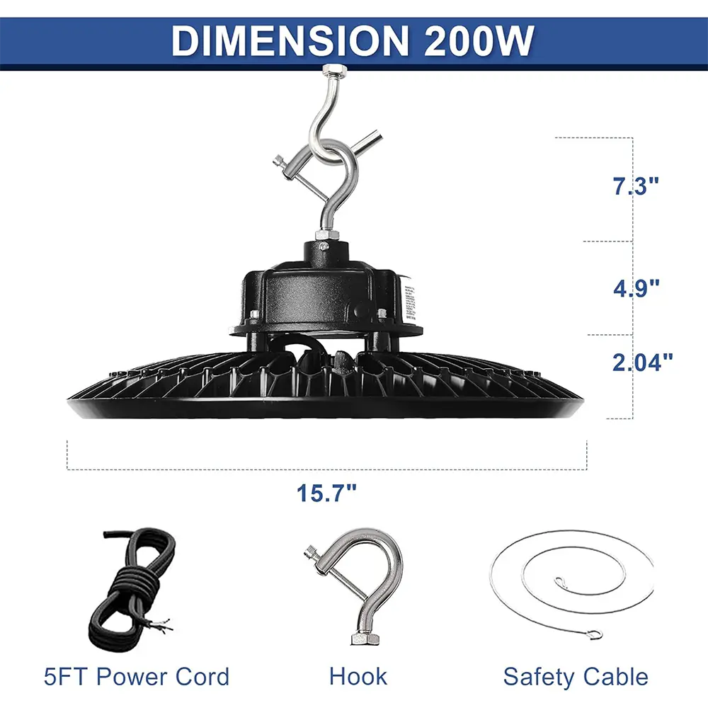 TANLITE UFO LED light installed in a modern car garage, retail shop, and industrial factory with uniform illumination