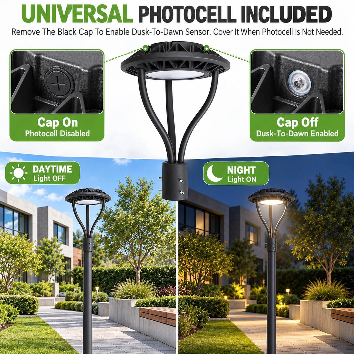 Commercial LED Post Top Light, 80W/100W/120W/150W Selectable, 3CCT Tunable, Photocell Included, IP65 Rated