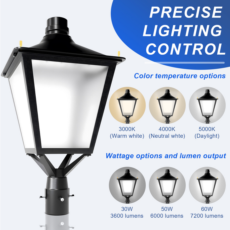 TANLITE 30/50/60W LED Dusk to Dawn Outdoor Lighting Fixture-CCT 3000K/4000K/5000K Post Top Lantern & Wall Mount Porch Lamp-Photocell Sensor, Fits 3" Poles - Street Front Yard Patio Garage Exterior Light