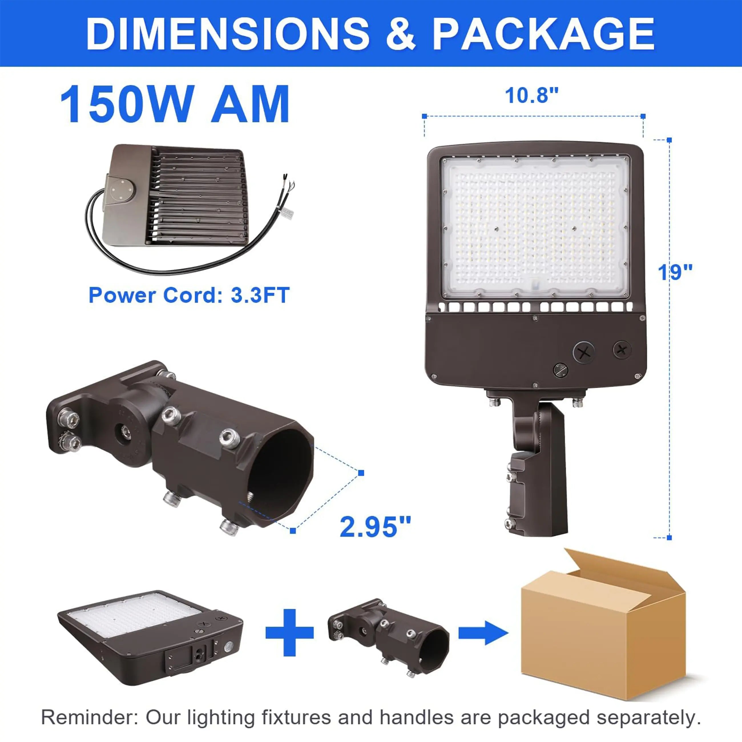150W 480V LED Parking Lot Shoebox Light-21,000 Lumens-CCT 5000K-400W Metal Halide Equivalent-With Bracket Mount-5 Years Warranty TANLITE