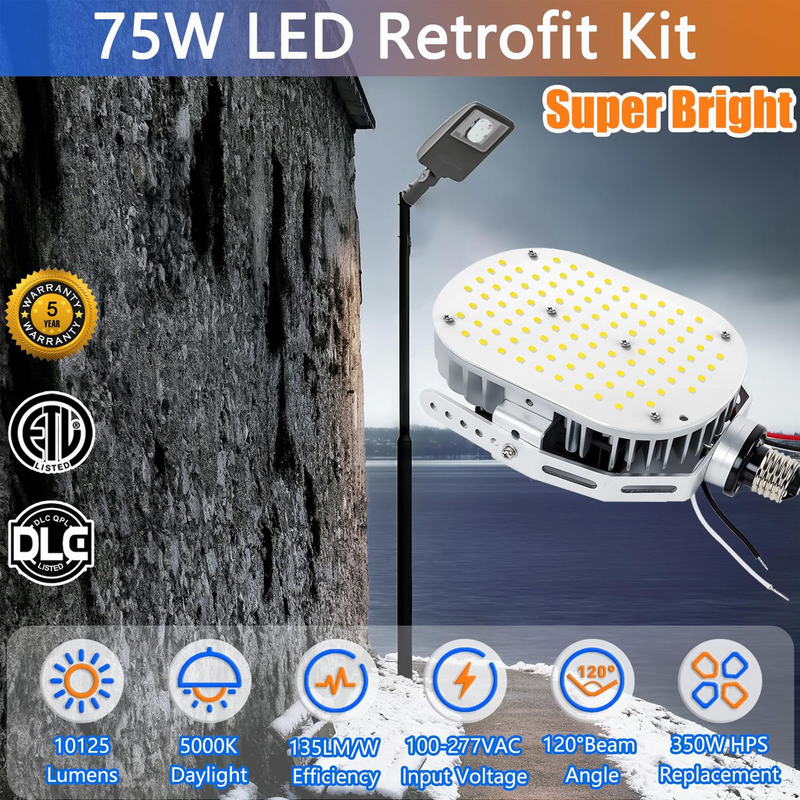 TANLITE Lighting 75W-LED Shoebox Retrofit Kit Lights-E39 Base-150-250W MH/HPS Equivalent, Great for Street Shoebox Lamp, Flood Lights, High Bay and etc-10,800 Lumens-ETL+DLC Listed