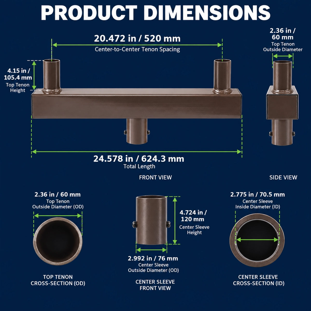 Twin Bullhorn Tenon Adapter for 2 LED Parking Lot Lights, Bronze