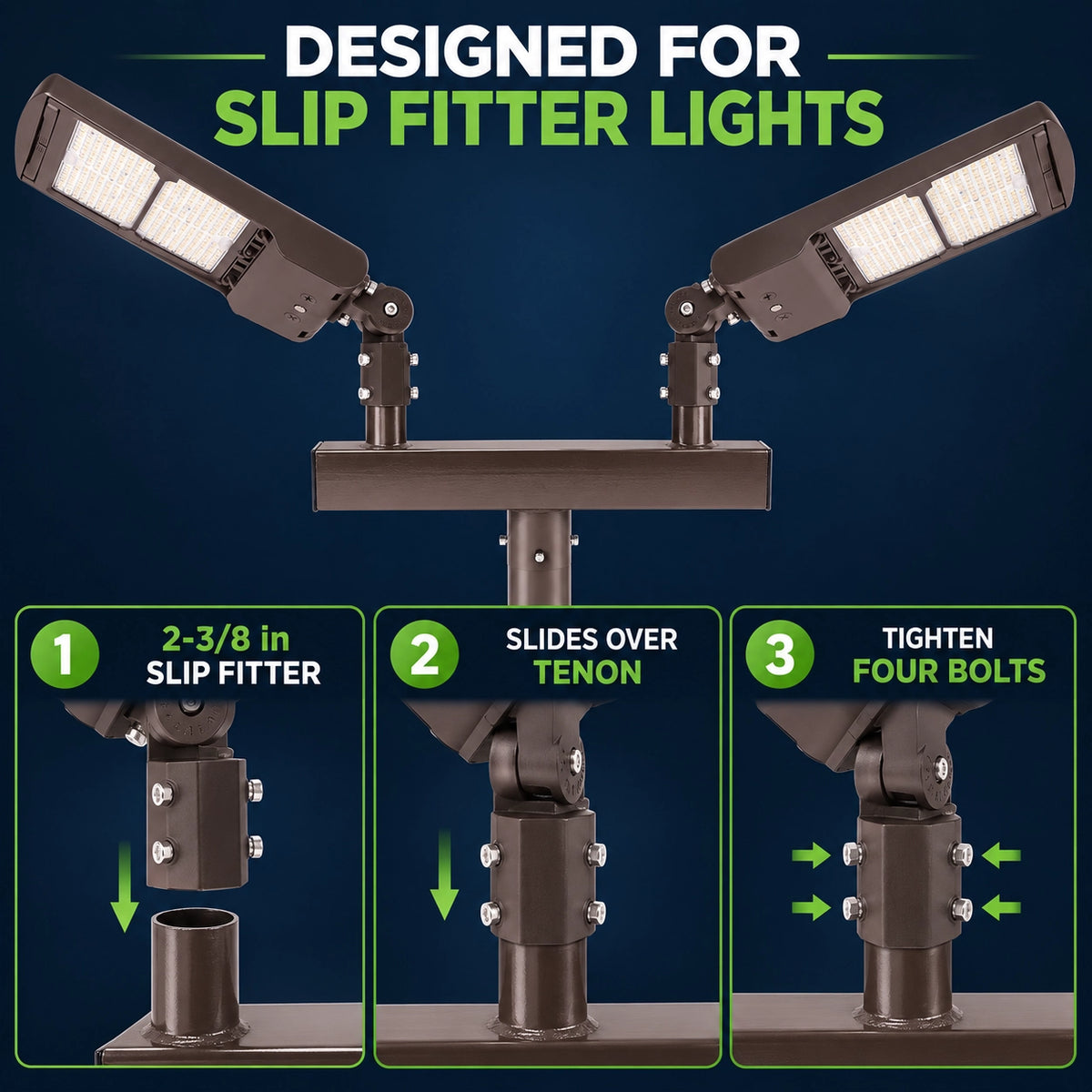 Twin Bullhorn Tenon Adapter for 2 LED Parking Lot Lights, Bronze