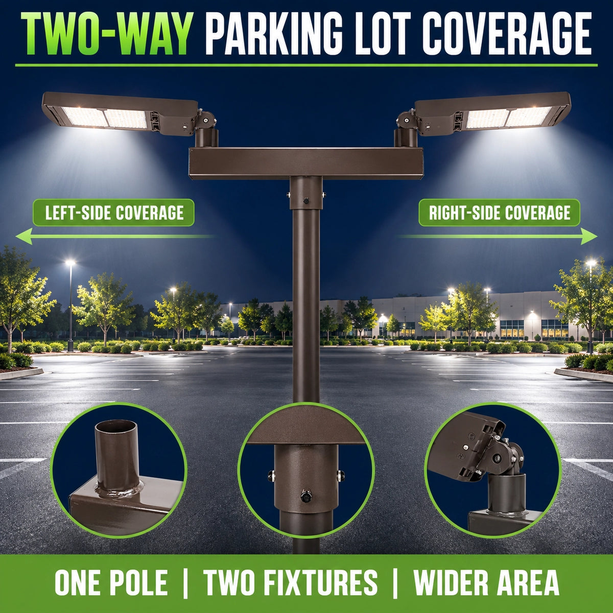 Twin Bullhorn Tenon Adapter for 2 LED Parking Lot Lights, Bronze