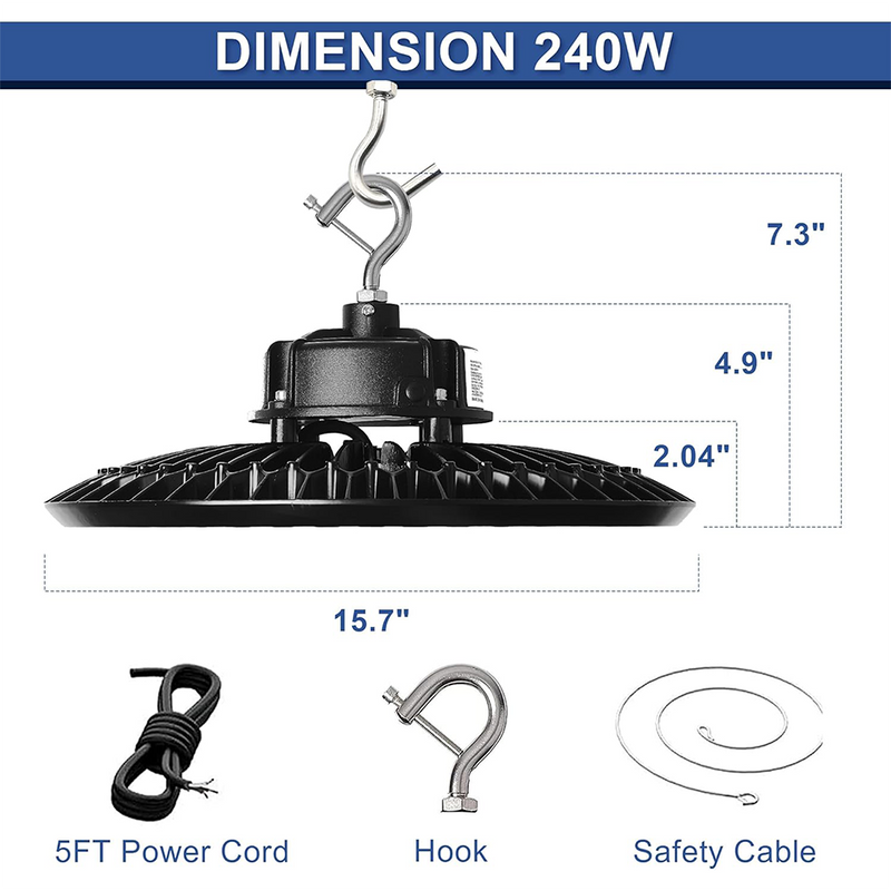 480V UFO LED High Bay Light 240W, 38400LM 5000K 0-10V Dimmable LED Shop Light 5ft Cord, 1000W HID/HPS Equivalent