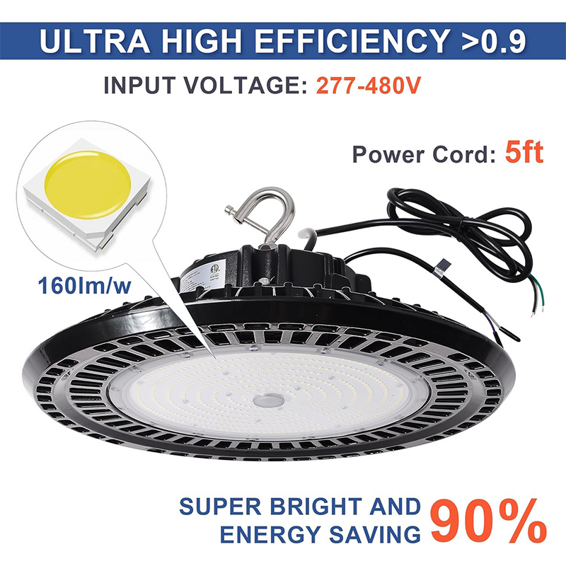 480V UFO LED High Bay Light 240W, 38400LM 5000K 0-10V Dimmable LED Shop Light 5ft Cord, 1000W HID/HPS Equivalent