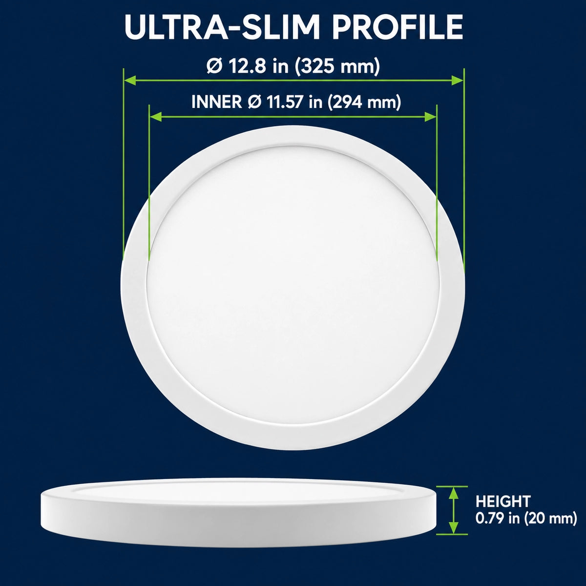 13 Inch 24W Round Flush Mount LED Ceiling Light, 5CCT, White