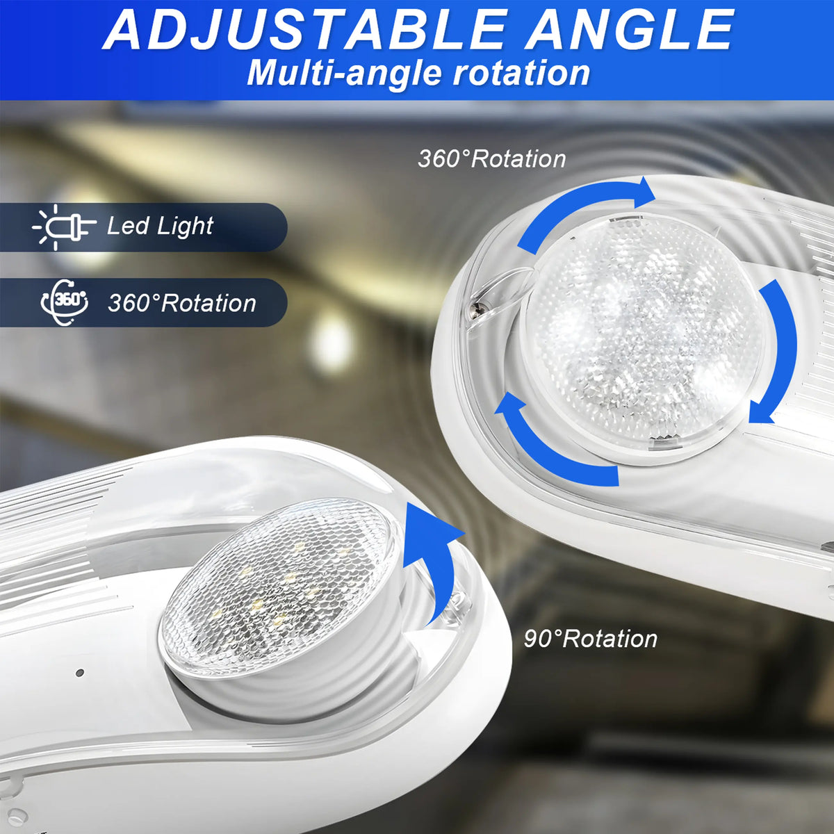 LED emergency light with dual adjustable heads for directional emergency illumination