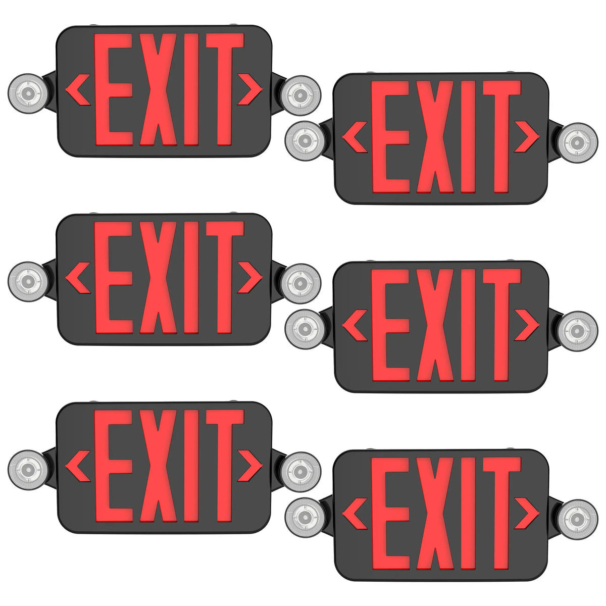 Black LED exit sign with red letters and rechargeable battery backup for emergency lighting
