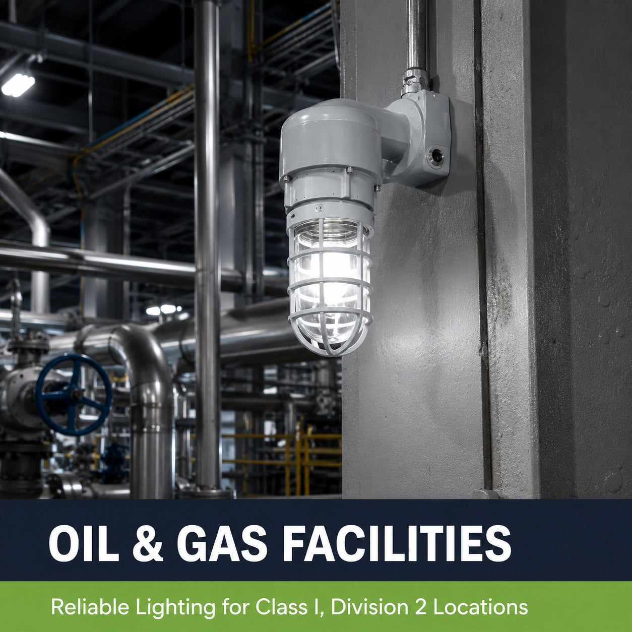 27W Class I Division 2 explosion proof jelly jar light installed in an oil and gas facility