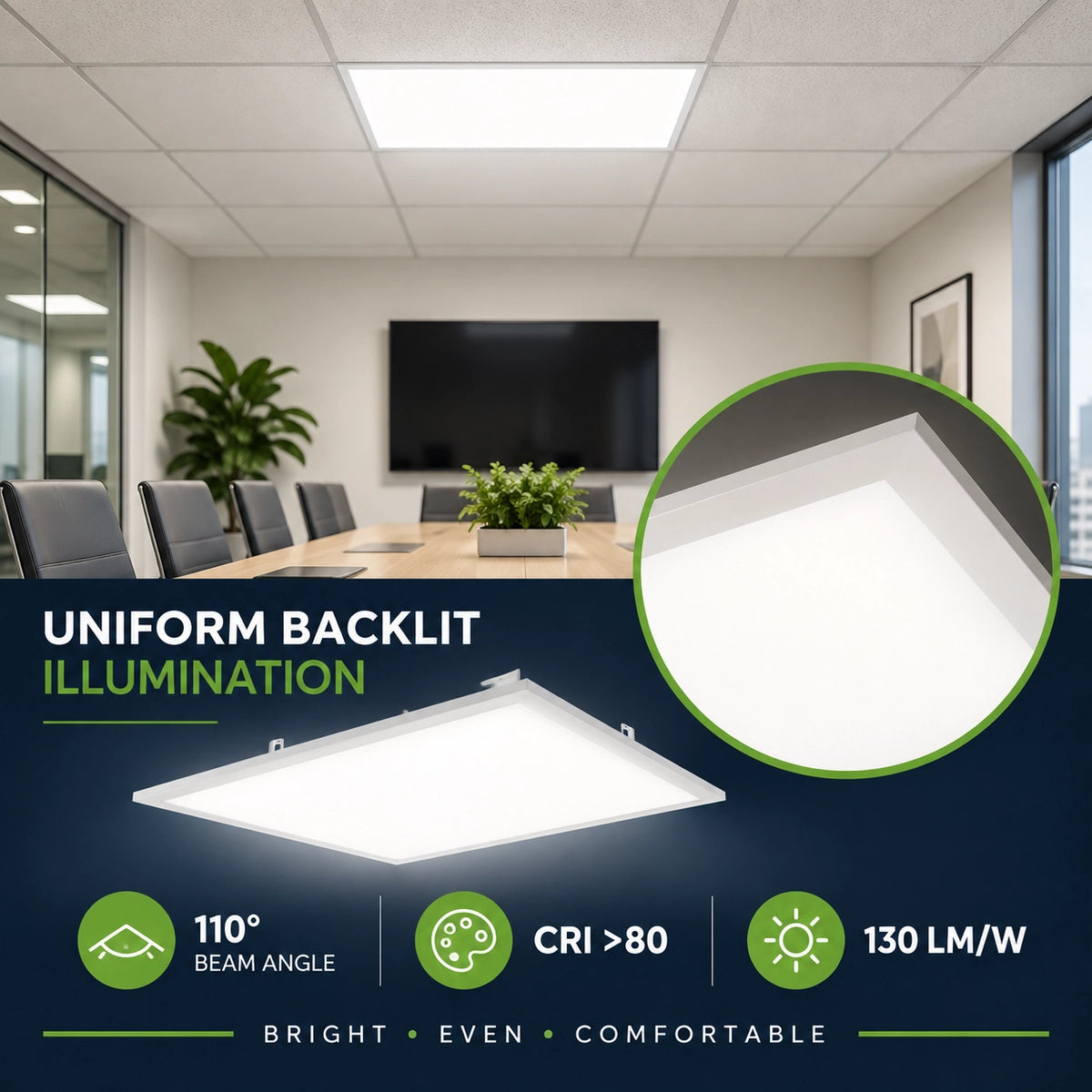 Commercial 2x2 LED panel light for T-grid drop ceilings in offices schools and healthcare facilities