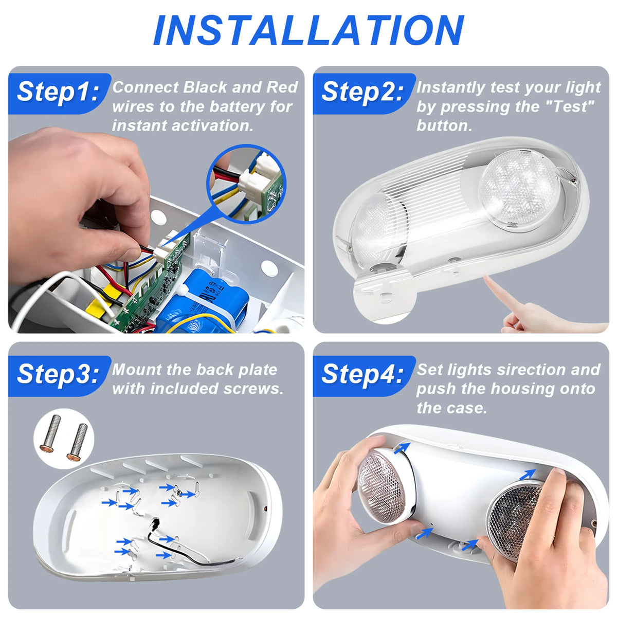 Commercial outdoor emergency light with IP65 construction and battery backup