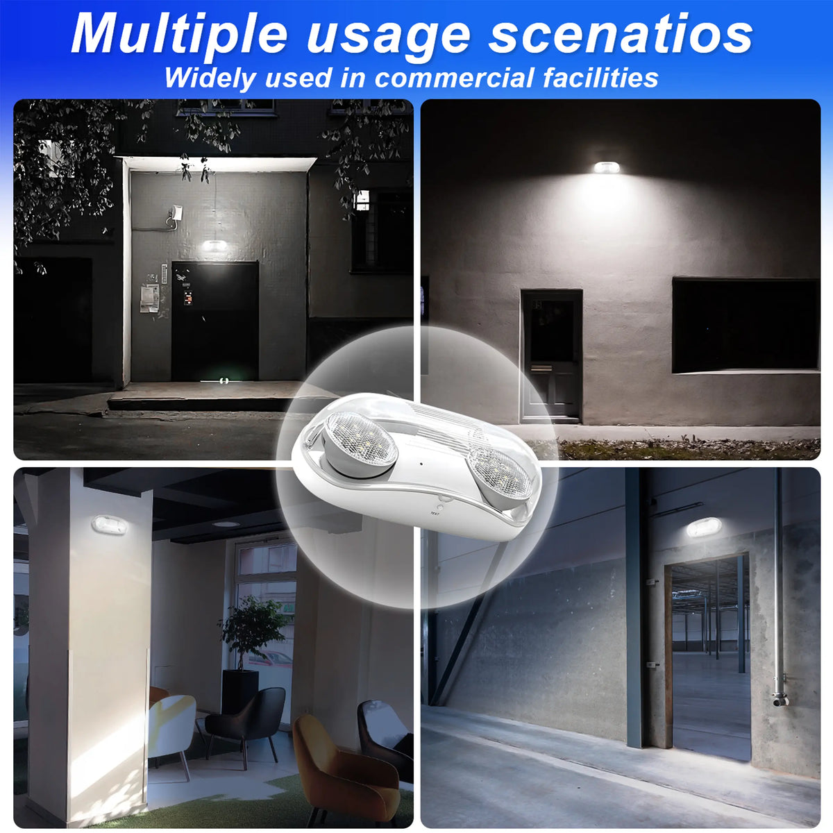 Dual head LED emergency light with rechargeable battery backup for power outages