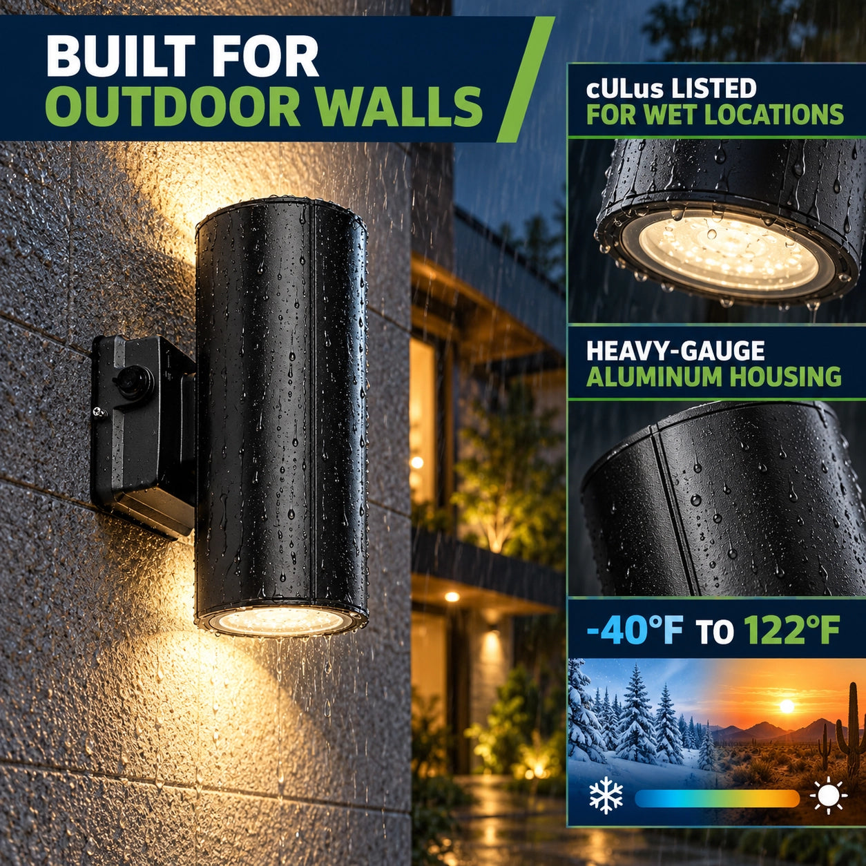Dusk to dawn LED up and down wall light with built-in photocell control