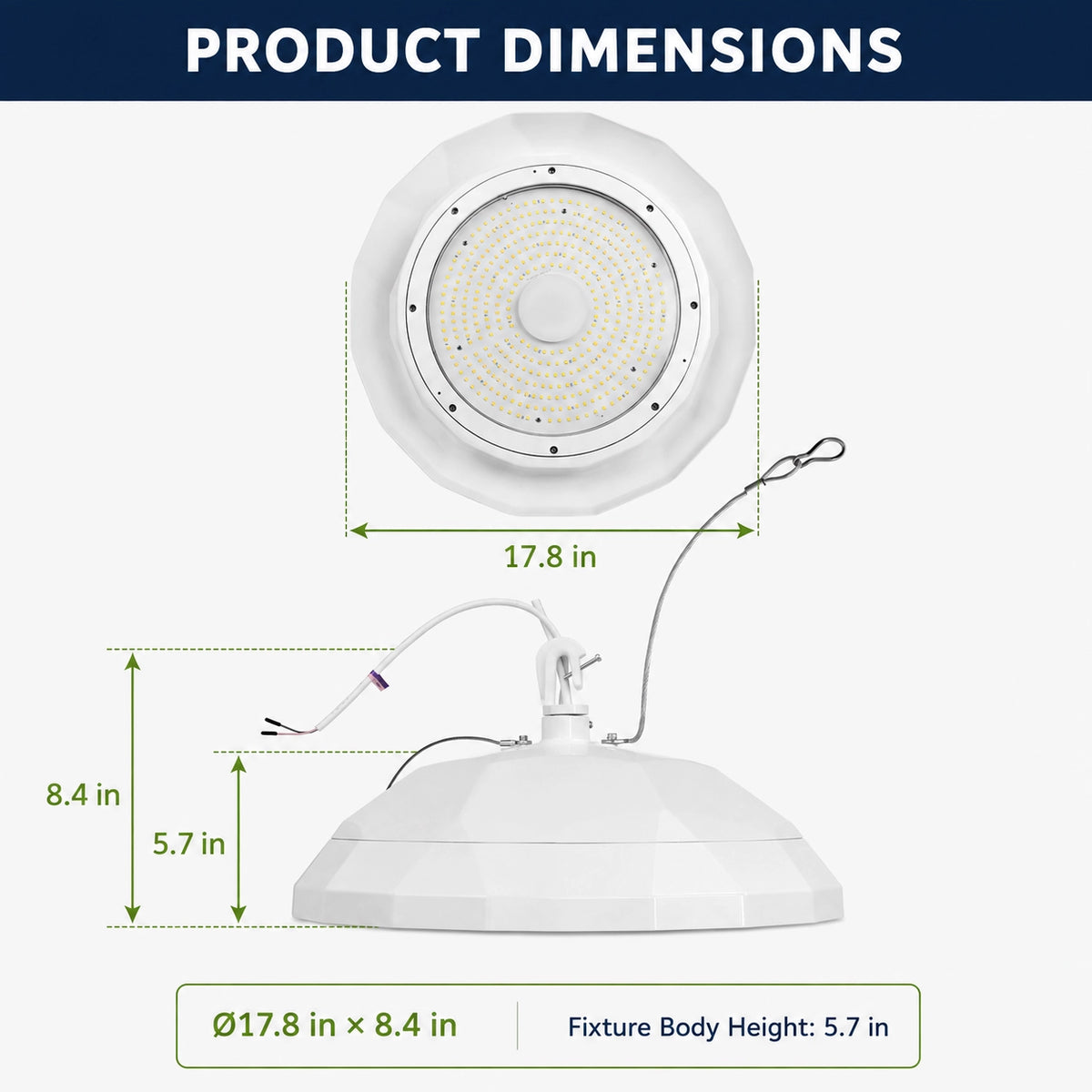 Food grade LED high bay light for cold storage warehouses and refrigerated processing facilities