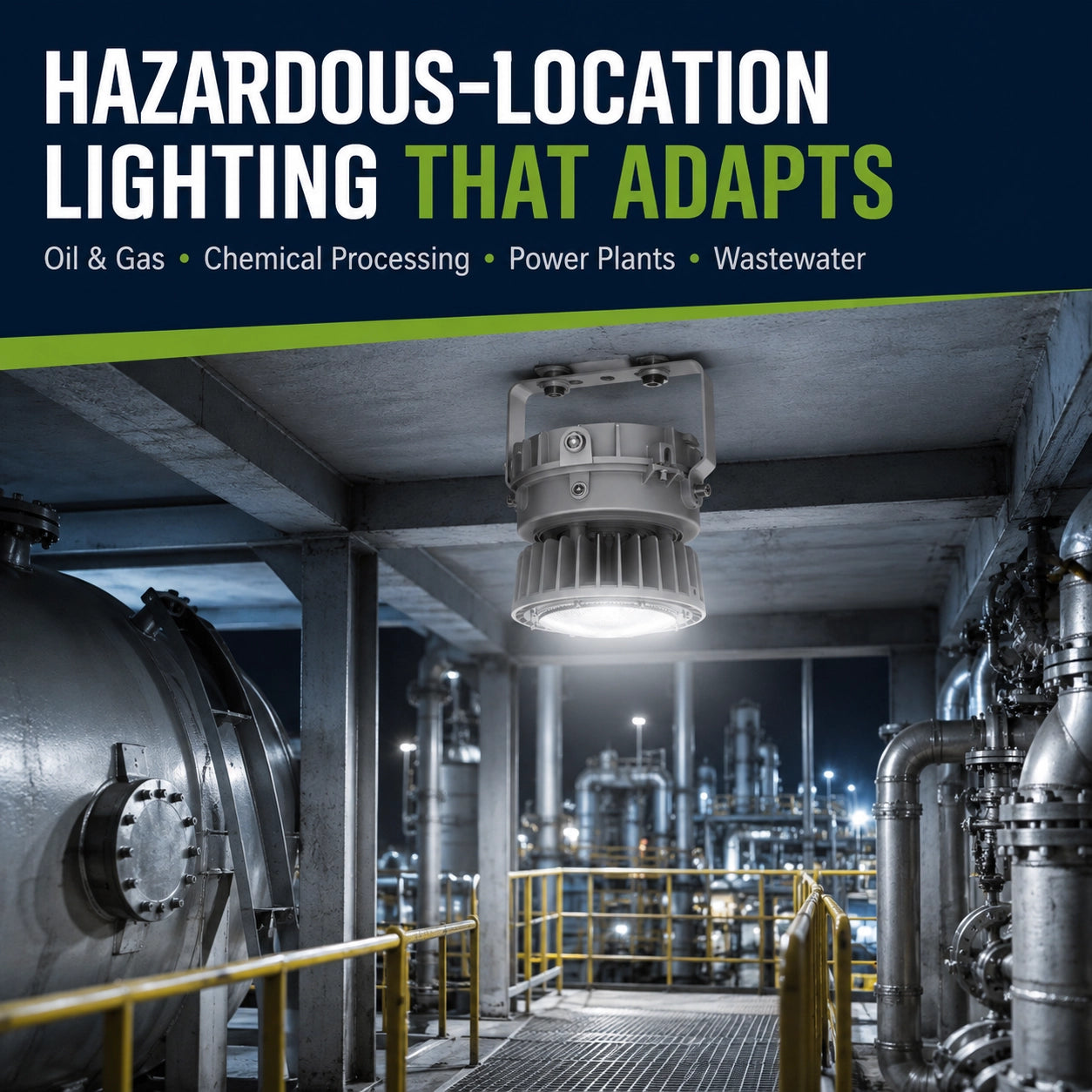 Hazardous location explosion proof high bay light for chemical plants wastewater facilities and refineries